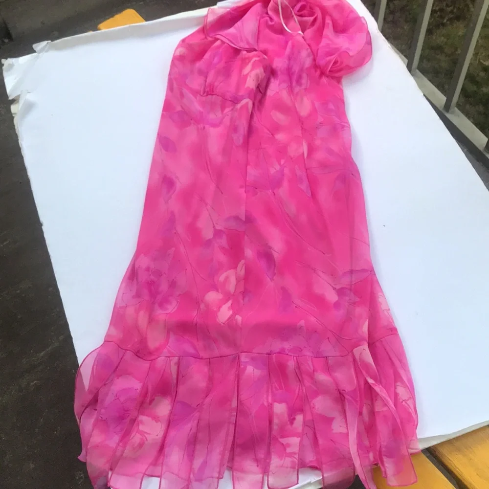 Vintage 90s Cap Sleeve Pink Midi Dress Rare Y2k Milkmaid Fairy Coquette Barbie M - Picture 8 of 17